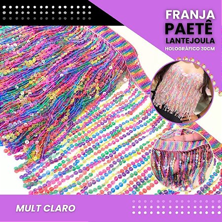 Franja Paetê Lantejoula MOD: 08 - 30cm - Rolo C/ 9.1 Mts COR:MULT2-HOLOGRAFICO