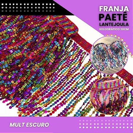 Franja Paetê Lantejoula MOD: 08 - 30cm - Rolo C/ 9.1 Mts COR:MULT1-HOLOGRAFICO