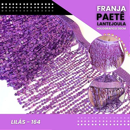 Franja Paetê Lantejoula MOD: 08 - 30cm - Rolo C/ 9.1 Mts COR:LILAS-HOLOGRAFICO-164