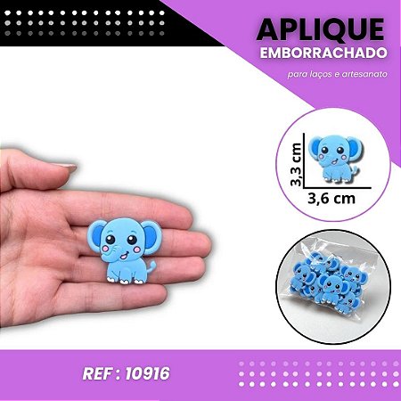 Aplique Emborrachado Para Laços - Safari Elefante Azul Ref: 10916