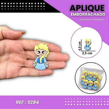 Aplique Emborrachado Para Laços - Princesa Elsa Frozen Loira Ref:9284