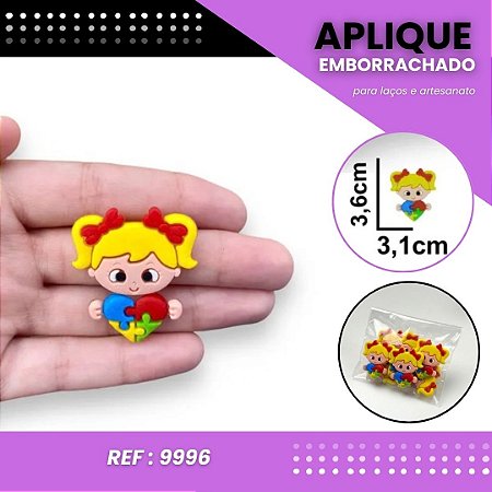 Aplique Emborrachado Para Laços - Coração Autismo Menina Loira Ref: 9996