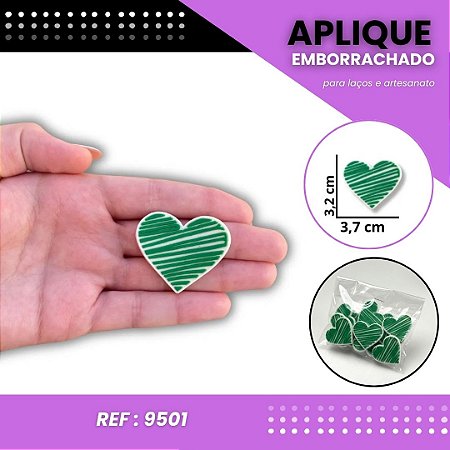 Aplique Emborrachado Para Laços - Escolar Coração Rabiscado Verde Ref: 9501