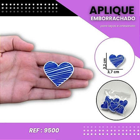 Aplique Emborrachado Para Laços - Escolar Coração Rabiscado Azul Ref: .9500