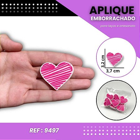 Aplique Emborrachado Para Laços - Escolar Coração Rabiscado Pink Ref: 9497