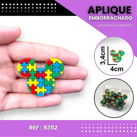 Aplique Emborrachado Para Laços - Autismo Mickey Ref: 9352