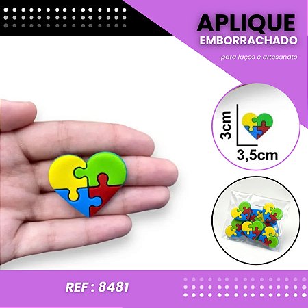 Aplique Emborrachado Para Laços - Coração Autismo Amarelo Ref: 8481