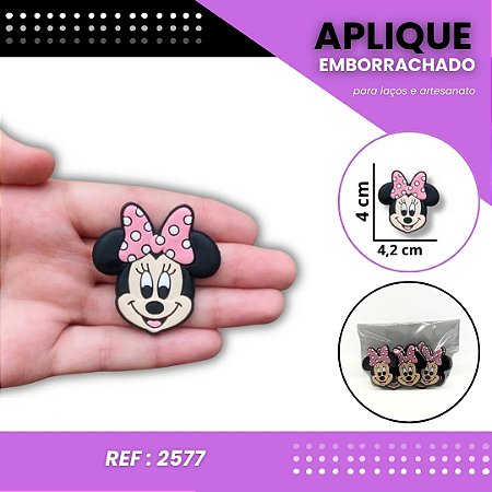 Aplique Emborrachado Para Laços - Minnie Mouse Rosto Rosa Ref: 2577