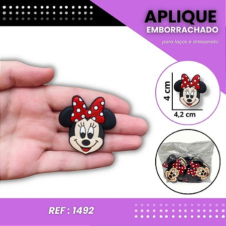 Aplique Emborrachado Para Laços - Minnie Mouse Rosto Vermelho Ref: 1492