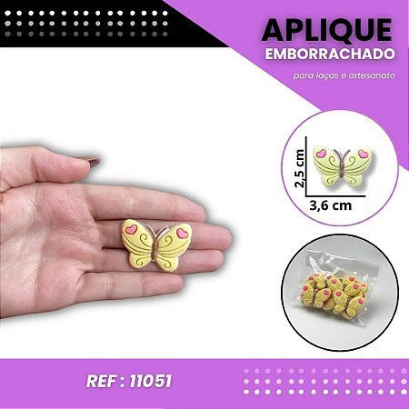 Aplique Emborrachado Para Laços - Borboleta Fofa Amarelo Ref: 11051