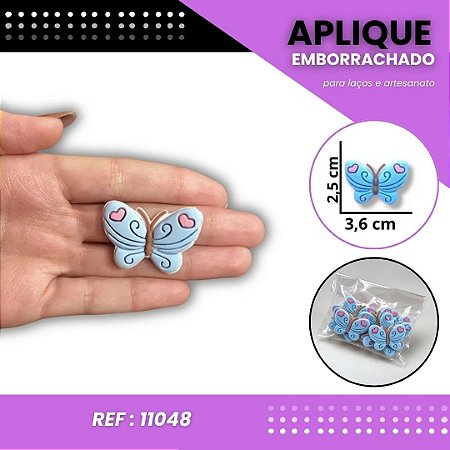 Aplique Emborrachado Para Laços - Borboleta Fofa Azul Ref: 11048
