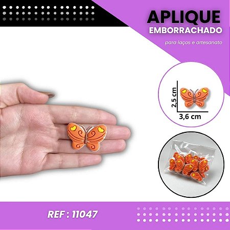 Aplique Emborrachado Para Laços - Borboleta Fofa Laranja Ref: 11047