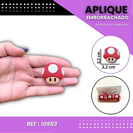 Aplique Emborrachado Para Laços - Toad Cogumelo Vermelho Super Mario Ref: 10983