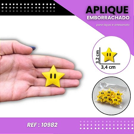 Aplique Emborrachado Para Laços - Estrela Super Mario Ref: 10982