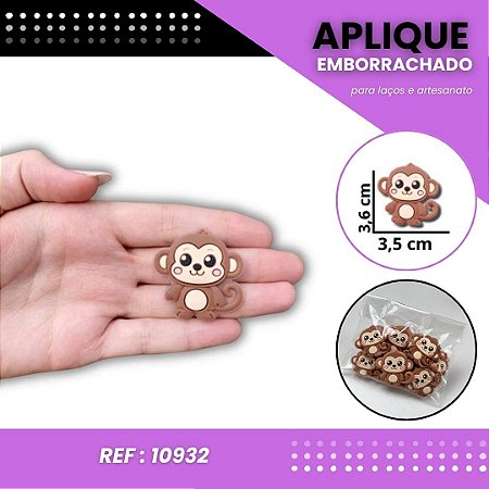Aplique Emborrachado Para Laços - Safari Animais Macaco Ref: 10932