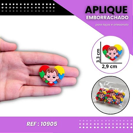 Aplique Emborrachado Para Laços - Coração P Autismo Menina Ref: 10905