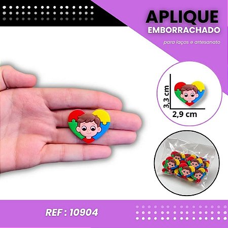 Aplique Emborrachado Para Laços - Coração P Autismo Menino Ref: 10904