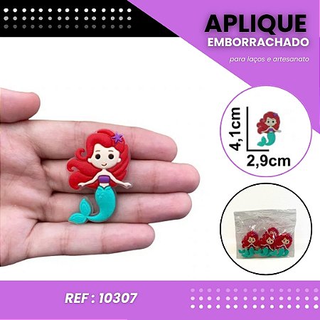 Aplique Emborrachado Para Laços - Princesa Ariel Sereia Vermelho Ref: 10307