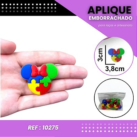 Aplique Emborrachado Para Laços - Minnie Autismo Ref: 10275