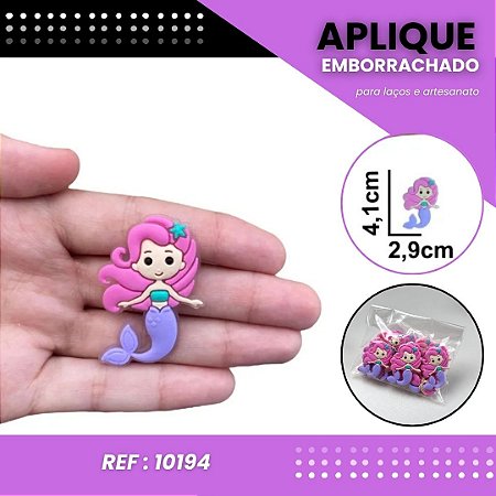 Aplique Emborrachado Para Laços - Princesa Ariel Sereia Rosa Ref: 10194