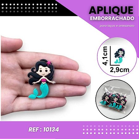 Aplique Emborrachado Para Laços - Princesa Ariel Sereia Preto Ref: 10134