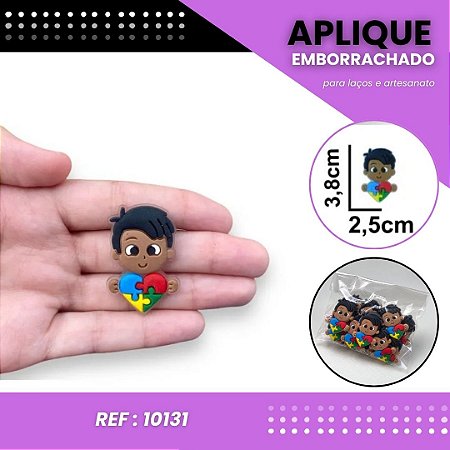 Aplique Emborrachado Para Laços - Coração Autismo Menino Negro Ref: 10131