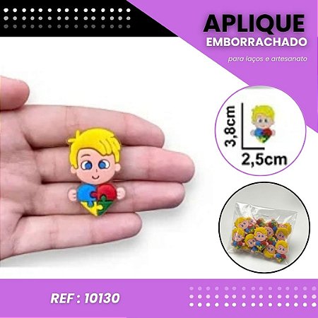 Aplique Emborrachado Para Laços - Coração Autismo Menino Loiro Ref: 10130