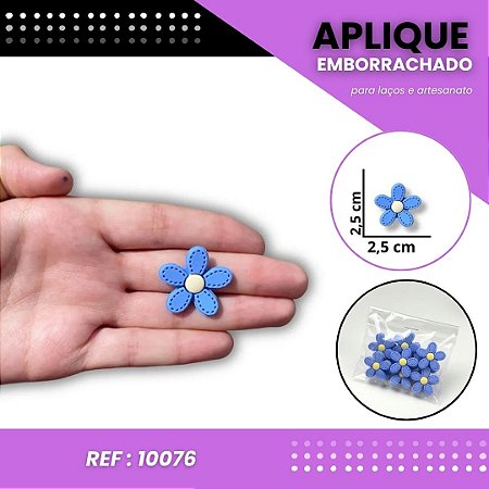 Aplique Emborrachado Para Laços - Flor Margarida P Azul/Amarelo Ref: 10076