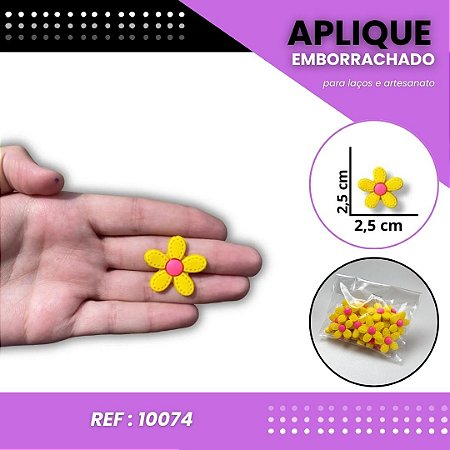 Aplique Emborrachado Para Laços - Flor Margarida P Amarelo Ouro/Rosa Ref: 10074