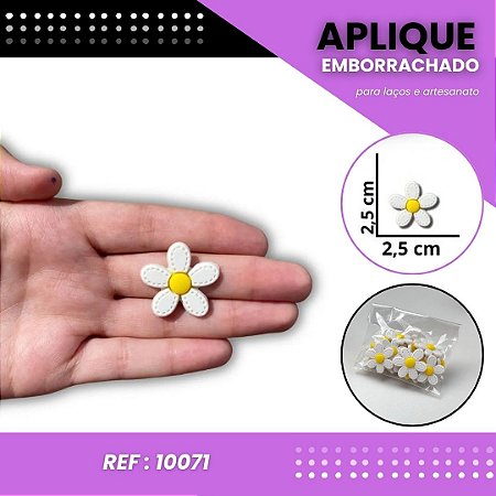 Aplique Emborrachado Para Laços - Flor Margarida P Branco/Amarelo Ref: 10071