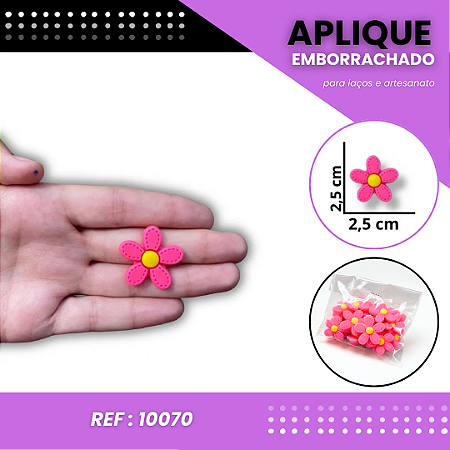 Aplique Emborrachado Para Laços - Flor Margarida P Pink/Amarelo Ref: 10070