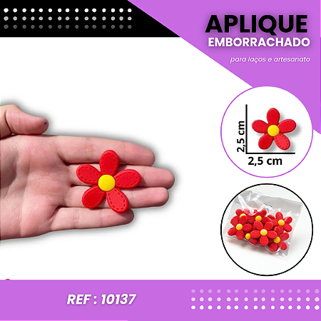 Aplique Emborrachado Para Laços - Flor Margarido G Vermelho/Amarelo Ref: 10137