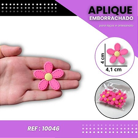 Aplique Emborrachado Para Laços - Flor Margarida G Rosa/Amarelo Ref: 10046