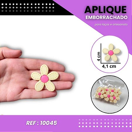 Aplique Emborrachado Para Laços - Flor Margarida G Amarelo/Rosa Ref: 10045