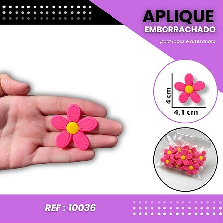 Aplique Emborrachado Para Laços - Flor Margarida G Pink/Amarelo Ref: 10036