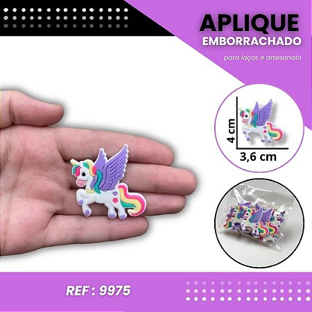 Aplique Emborrachado Para Laços - Unicórnio Asas Lilás Ref: 9975