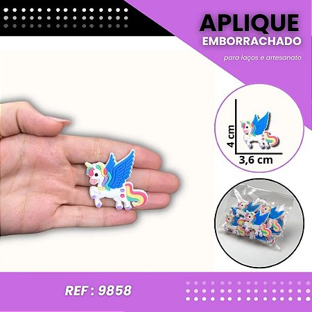 Aplique Emborrachado Para Laços - Unicórnio Asas Azul Ref: 9858