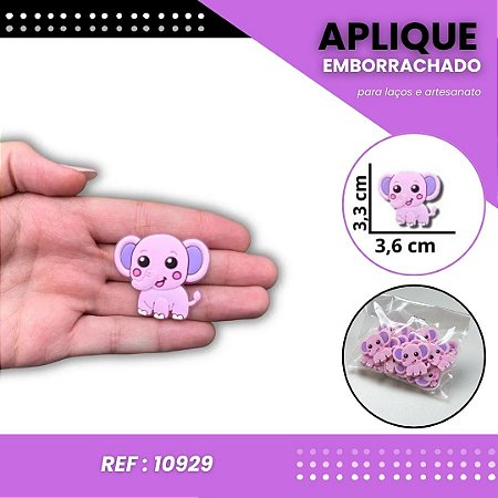 Aplique Emborrachado Para Laços - Safari Elefante Rosa - Ref: 10929