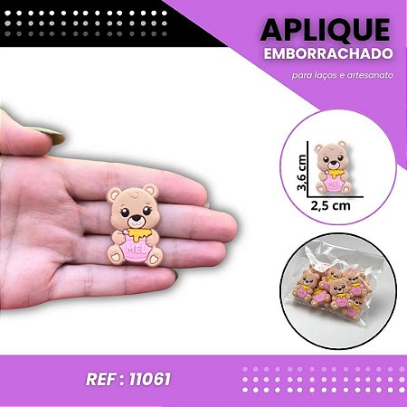 Aplique Emborrachado Para Laços - Safari Animais Ursinho Mel Ref: 11061
