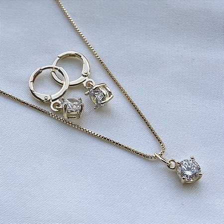 Conjunto Colar e Brinco Ponto de Luz Banhado Em Ouro 18K