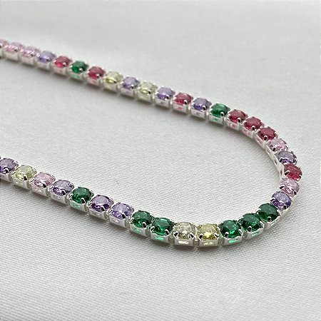 Colar Choker Riviera Colorida Banhado Em Prata 925