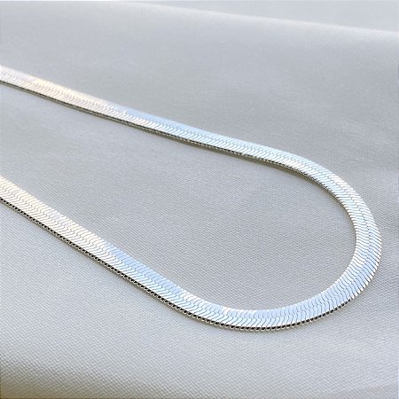 Colar Choker Fita Laminada Banhado Em Prata 925