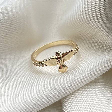 Anel Espírito Santo Banhado Em Ouro 18k
