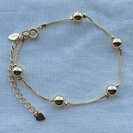Pulseira de Bola Banhado Em Ouro 18K