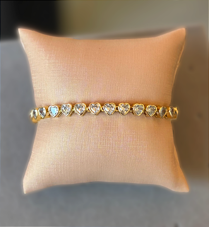 Pulseira Coração Com Zirconia Banhado em Ouro 18K