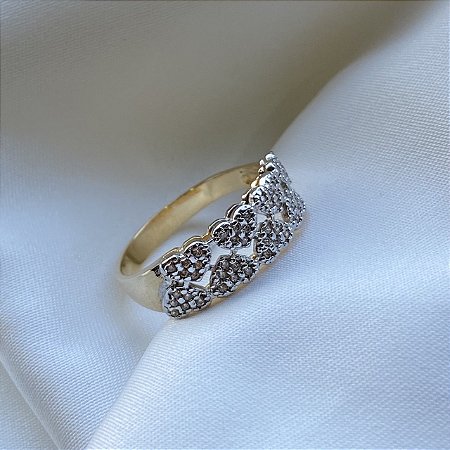 Anel Oito Corações Banhado Em Ouro 18k