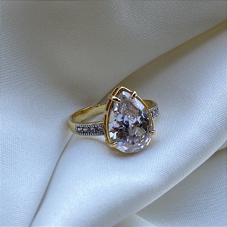 Anel Gota Zircônia Banhado Em Ouro 18k