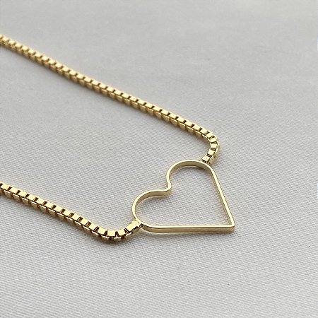 Pulseira Coração Vazado Banhado Em Ouro 18k