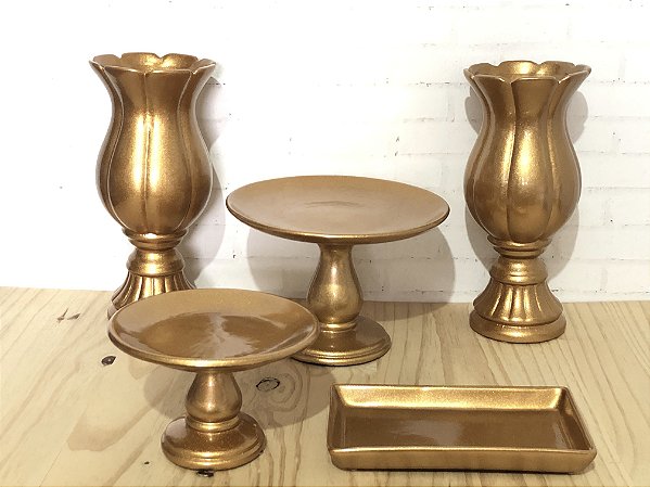 Kit Dourado 5 peças Em Cerâmica