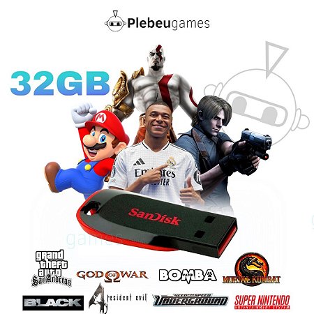 Pendrive 32GB com 8 Jogos para PS2 - Jogue no Playstation 2 com Pendrive